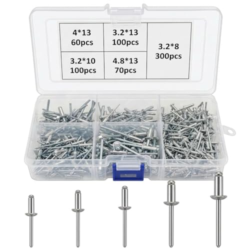 630Pcs Aluminum/Steel Pop Rivets Assortment Kit 1/8" 5/32" 3/16"