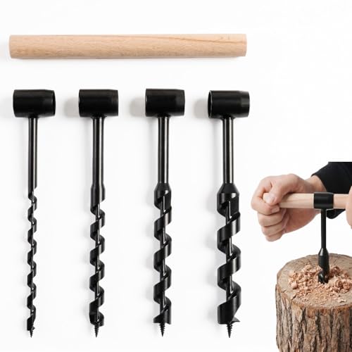4 Pcs Hand Auger Wood Drill, Bushcraft Gear Heavy Duty Steel Hand Guger