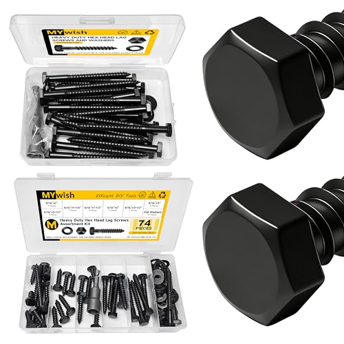 MYWISH (20Sets) 1/4" x 3" Hex Head Lag Bolts & Mywish 74Pcs 5/16" Hex Head Lag Screws Assortment Kit, Heavy Duty Lag Bolts with Washers, 304 Stainless Steel Bolts 18-8, 7-Size Wood Screws for Outdoor