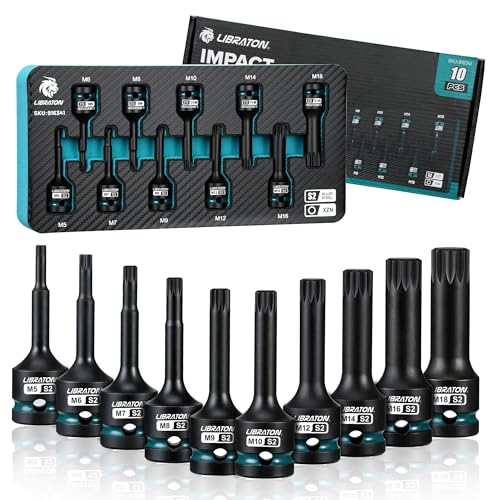 LIBRATON 10PCS Impact XZN Triple Square Spline Bit Socket Set, 1/2" Dr