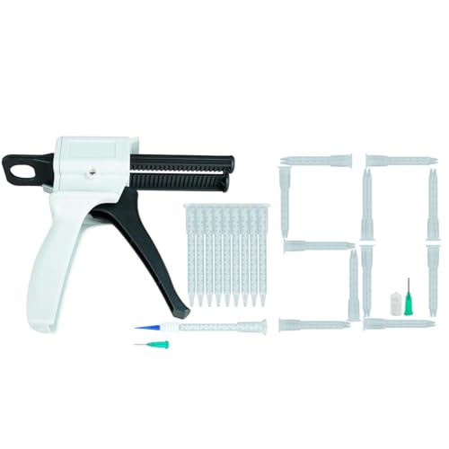 Dispensing Gun Kit Mixing Dispenser Gun with Mixing Nozzle Tip and 50 Pieces White Epoxy Mixing Tips Nozzles Straws Mixer