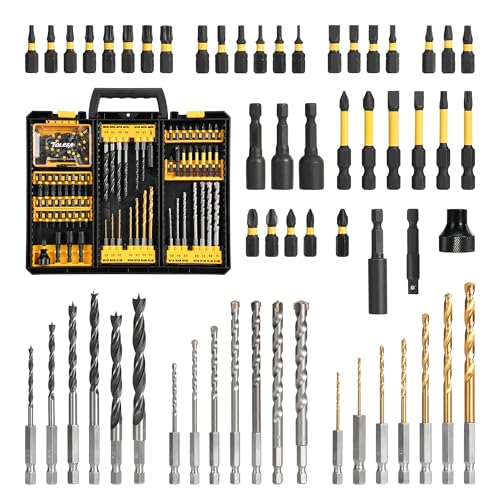 TOLESA 105pcs Drill Bit Set Titanium Coated, High Speed Steel Twist Driver Bit Set for Metal, Wood & Masonry, Screwdriver Bits Set, Countersink & More with Organizer Case 105