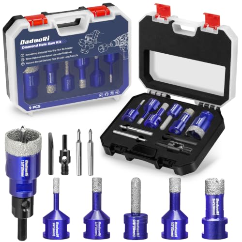 9 PCS Diamond Hole Saw Kit with Pilot Bit Adapter, 1/4" - 1 3/8" Thickened Diamond Core Drill Bit Set, Includes Tile Shaping Rod, for Porcelain, Ceramic, Granite, Marble, Stone 9 PCS-1/4",3/8",1/2",3/4",1-3/8"