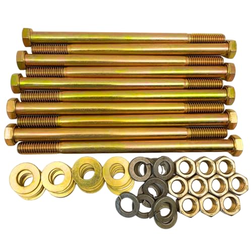 3/8"-16 x 6 Grade 8 Bolts (10-Pack) – Heavy-Duty Hex Bolts Includes Flat Washers Lock Washers & Nuts – High-Strength SAE 6.0" Coarse Bolts for Automotive, Machinery & Construction 3/8" x 6" Standard Nut 10