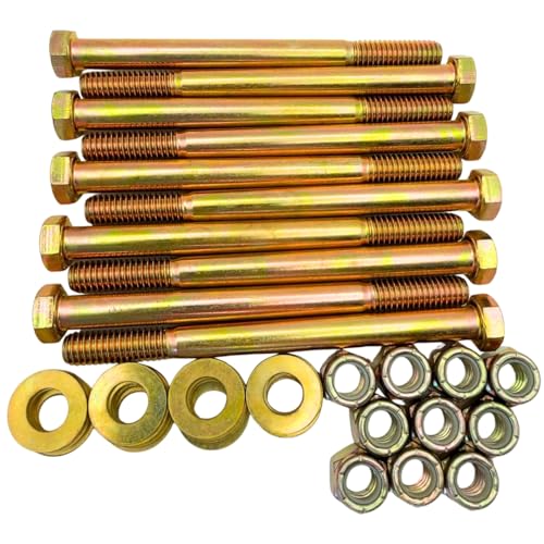 3/8"-16 x 4-1/2" Grade 8 Bolts (10-Pack) – Heavy-Duty Hex Bolts Includes Flat Washers & Nylon Lock Nuts – High-Strength SAE Anti-Vibration 4.5" Coarse Bolts for Automotive, Machinery & Construction 3/8" x 4-1/2" Nylon Lock Nut 10