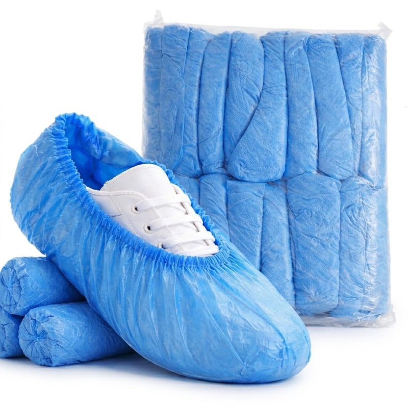 Pack of 100 Blue Overshoes - CPE Disposable Shoe Covers Waterproof & Tear-Resistant - Universal Size up to Size 47 - For Craftsmen & Hygiene Areas