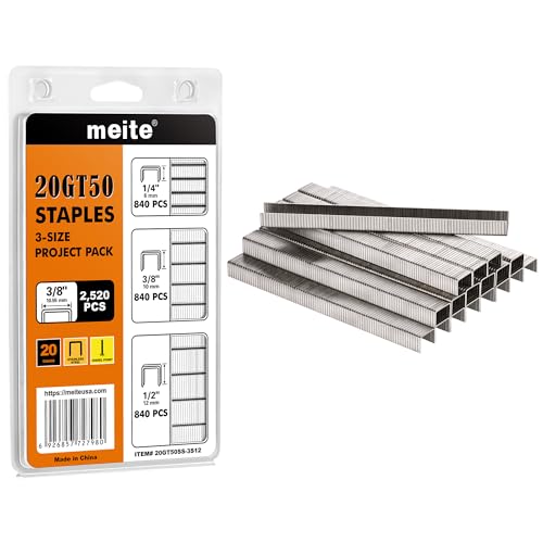 meite 5/16" Stainless Steel T-50 Staples - 1,512 Counts and Assorted 3 Sizes (1/4", 3/8", 1/2") Stainless Steel T-50 Staples - 2,520 Counts