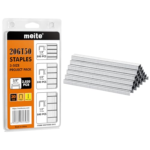 meite 1/4" Galvanized T-50 Staples - 5,000 Counts and Assorted 3 Sizes (1/4", 3/8", 1/2") Stainless Steel T-50 Staples - 2,520 Counts