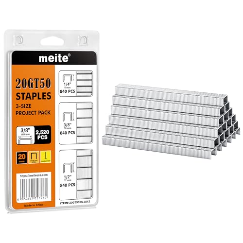 meite 5/16" Galvanized T-50 Staples - 5,000 Counts and Assorted 3 Sizes (1/4", 3/8", 1/2") Stainless Steel T-50 Staples - 2,520 Counts