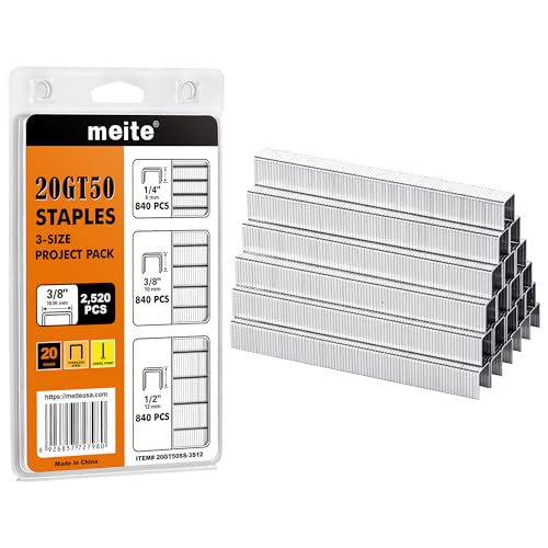 meite 1/2" Galvanized T-50 Staples - 5,000 Counts and Assorted 3 Sizes (1/4", 3/8", 1/2") Stainless Steel T-50 Staples - 2,520 Counts