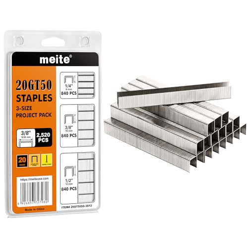 meite 9/16" Stainless Steel T-50 Staples - 1,512 Counts and Assorted 3 Sizes (1/4", 3/8", 1/2") Stainless Steel T-50 Staples - 2,520 Counts