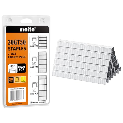 meite 3/8" Galvanized T-50 Staples - 5,000 Counts and Assorted 3 Sizes (1/4", 3/8", 1/2") Stainless Steel T-50 Staples - 2,520 Counts