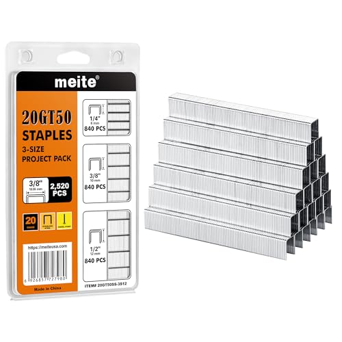 meite 9/16" Galvanized T-50 Staples - 5,000 Counts and Assorted 3 Sizes (1/4", 3/8", 1/2") Stainless Steel T-50 Staples - 2,520 Counts