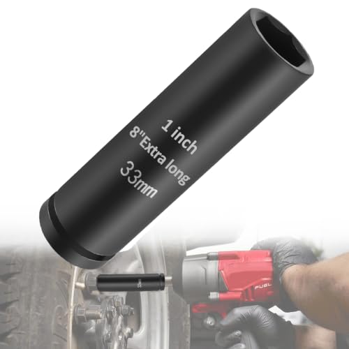 1 Inch Driver 33mm Deep Impact Socket, 8" Extra Long, 6 Point Cr-Mo