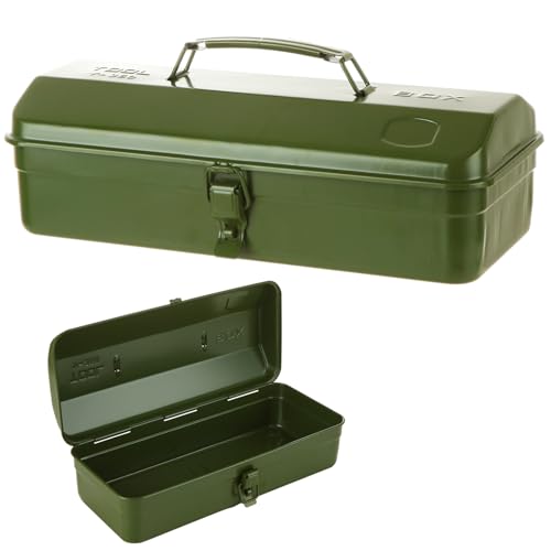JMIATRY 14.5IN Green Small Tool Box Metal Mini Tool Box with Locking Latch 14 inch
