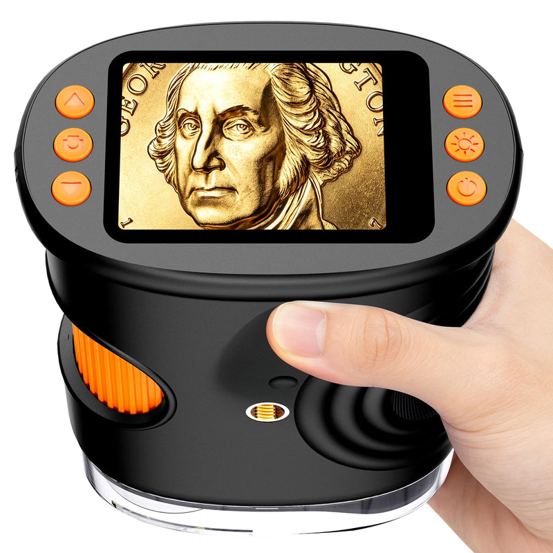 1000X Coin Microscope with Lights, Digital Handheld Coin Magnifier with 8 Adjustable LED Light, Portable Rechargeable Pocket Microscope Compatible with Windows/Mac, Black