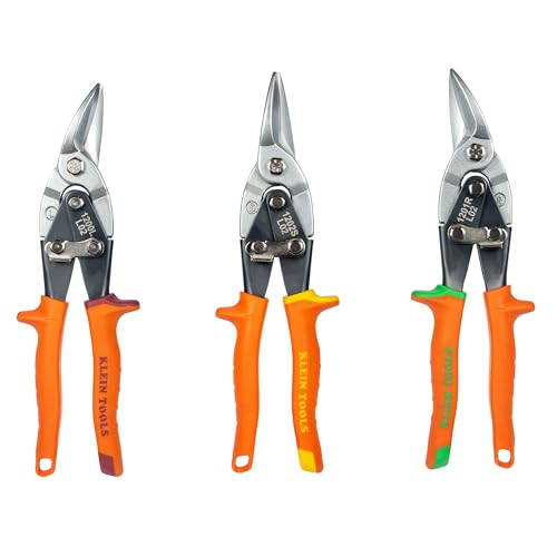 Klein Tools 120AVSKIT Aviation Snip Set, Left, Right, Straight Cut, Metal Shears with Forged Steel Blade, 3-Piece 3-Piece Kit