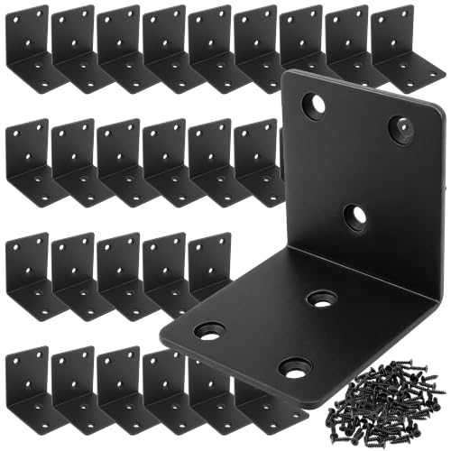 30 Pack Angle Brackets, 1.5" x 1.5" Black Heavy Duty Stainless Steel Corner Brace, L Shaped Shelf Bracket 90 Degree Corner Bracket for Wood Furniture Cabinets Shelves 1.5" x 1.5"