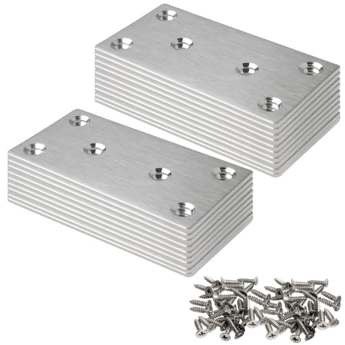 20 Pack Flat Straight Brace Bracket, 4 x 2 inch Silver Steel Stainless Mending Plate with Screws, Flat Metal Brackets for Wood Furniture Shelves Repair