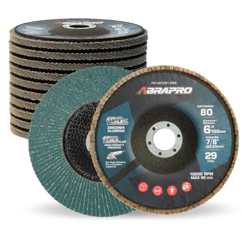 10 Pack 6" x 7/8" Zirconia Flap Discs, T29 Grinding Wheel, 80 Grit 80Grit-10Pack