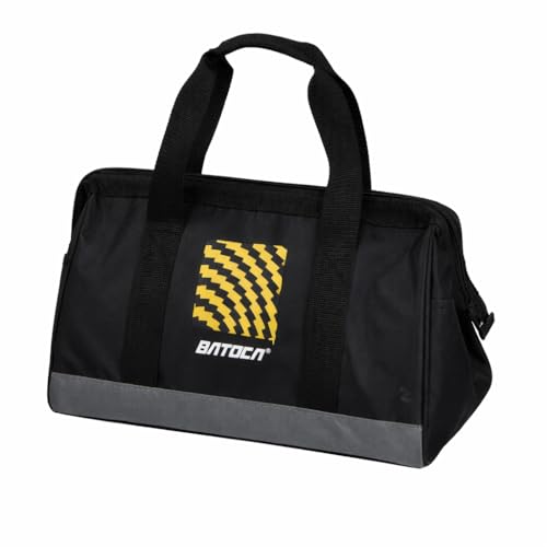 BATOCA Car Detailing Bag & Polisher Storage, 15-Inch Wide Mouth Tool Tote with Reinforced PE Hard Bottom, 600D Heavy Duty Organizer for Auto Care Products, Pads & Accessories (Black/Grey)