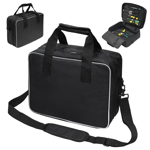 MDSTOP Heavy Duty Tool Bag with Reflective Strips， Electrician Tool Bag for Men, 1680D Wear-Resistant Tool Box Organizer, HVAC Service Bag, Father Day Dad Birthday Gift (Black) Black