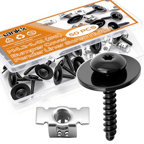 mankk 50PCS M4.2-1.41 (#8) Fender Liner Splash Shield Bolt Screw and Clips and M6-1.0 Fender Liner Screw and U-Nut Clips Kit