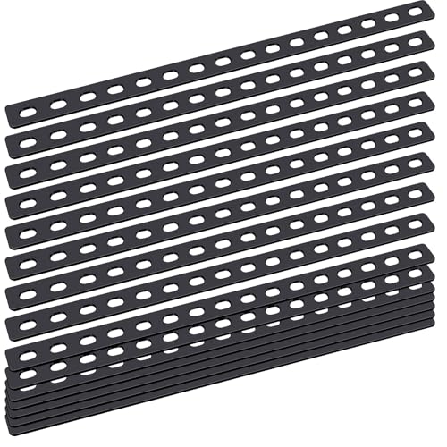 Zonon 10 Pcs 16 Inches Flat Straight Brace Brackets Adjustable 201 Stainless Steel Mending Plate 408mm/16 '' Length 16 Screw Hole Straight Bracket, 2.8 mm Thickness, Slot for 5/16" Screw (Black) Black