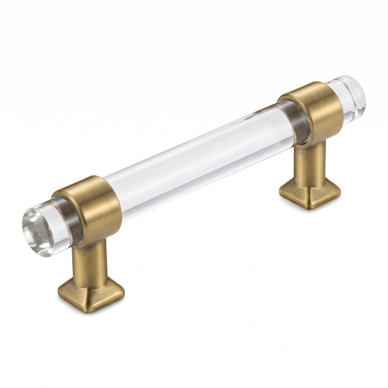 Orger 10 Pack Acrylic Cabinet Handles 3 Inch Cabinet Pulls Clear Crystal Cabinet Pull Handles for Kitchen Bedroom Bathroom Hardware Knobs and Pulls Hole Center: 3 inch Antique Brass