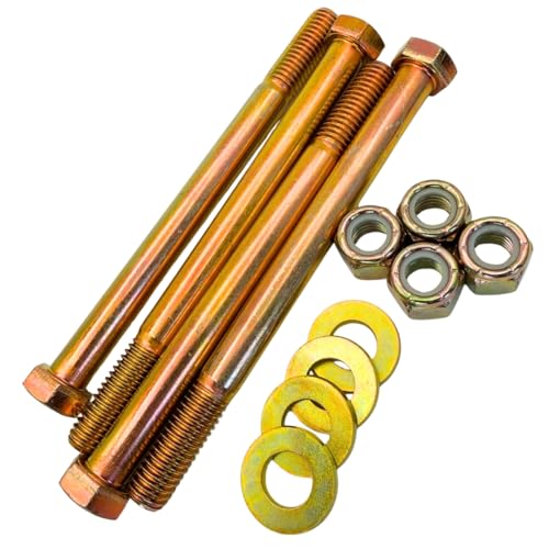 1/2"-13 x 6 Grade 8 Hex Bolts (4-Pack) with Flat Washers & Nylon Lock Nuts – SAE J429 Coarse Thread Heavy-Duty Bolts for Automotive, Machinery & Construction 6.0"