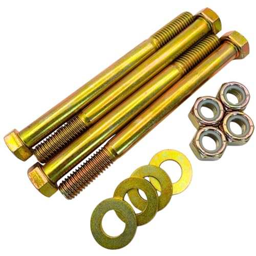 1/2"-13 x 5-1/2" Grade 8 Hex Bolts (4-Pack) with Flat Washers & Nylon Lock Nuts – SAE J429 Coarse Thread Heavy-Duty Bolts for Automotive, Machinery & Construction 5.5"