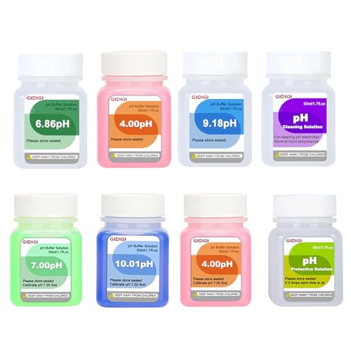 pH Meter Calibration Solution Kit (4,7,10,6.86,9.18 Buffer), 6 * 50ml Buffer Calibration Solution + KCl Probe Storage for All pH Meters with High Accuracy