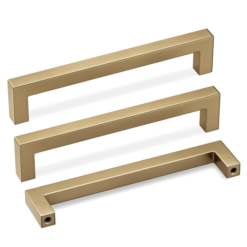 Goldenwarm 10 Pack 5 Inch (128mm) Champagne Bronze Cabinet Handles Square Drawer Pulls for Kitchen Cabinets Cupboard Dresser and Bathroom Vanity Hardware 5in Hole Centers