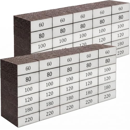 Fasmov Sanding Blocks, 60 Pack Washable & Reusable Drywall Sanding Sponges, 60 80 100 120 180 220 Grit Assorted Sanding Pads for Drywall Repair, Wall Finishing, Woodworking, Painting Prep