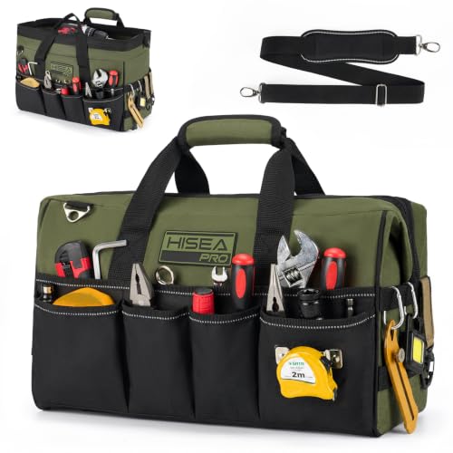 HISEA Heavy Duty Tool Bag 20 Pockets, 16-Inch Portable Tool Box Organizer Green 16inch