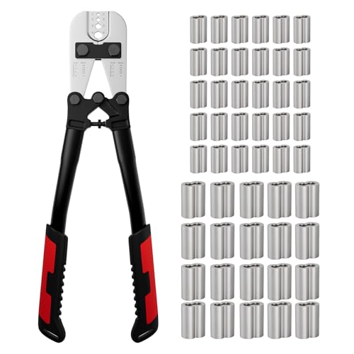 Wire Rope Crimping Tool 1/8'', Steel Crimper & 50pcs Alum. Sleeves 1pcs Crimper+50pcs Sleeves