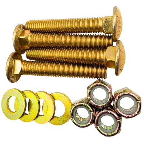 1/2"-13 x 3 Grade 8 Carriage Bolts (4-Pack) – Heavy-Duty Coarse Thread Bolts with Flat Washers & Nylon Lock Nuts –Round Head Square Neck SAE J429 Anti-Vibration 3.0" Bolts, Washers, Nuts 4