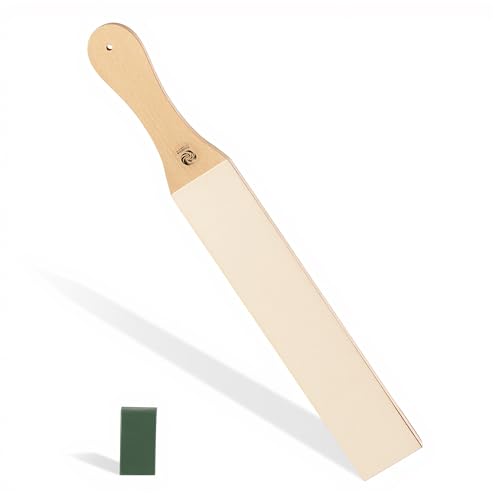 Large Double-Sided Leather Paddle Strop Kit with Green Polishing Compound and 8-Pack 50% Diamond Polishing Paste Set, Knife Sharpening & Edge Finishing Bundle for Knives, Chisels, Woodcarving Tools