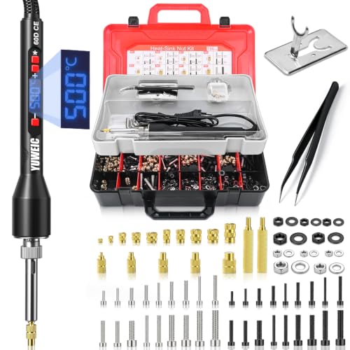 Threaded Inserts Set 60W Nut Inserts Tool Kit Digital Soldering Iron with Adjustable Temperature 392°F–932°F, M2 M3 M4 M5 M6 Heat Insert Tips with Suitcase for 3D Printing DIY Plastic Repair Tool