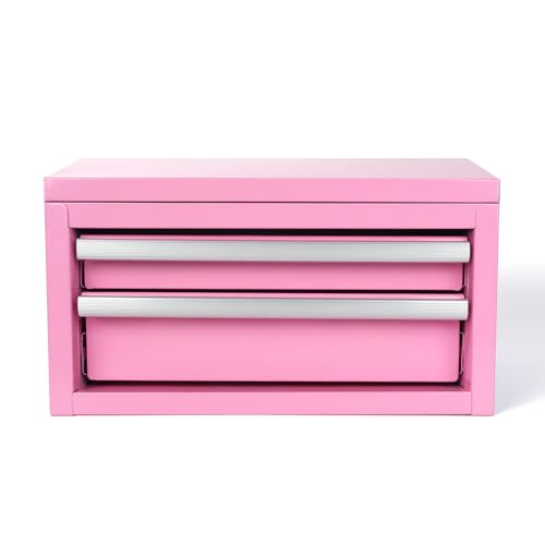 Mini Steel Tool Box with Drawers - Small Tool Chest for Small Item Storage Organizer - Portable Metal Toolbox Organizer with Tool Drawer (mini pink) mini pink