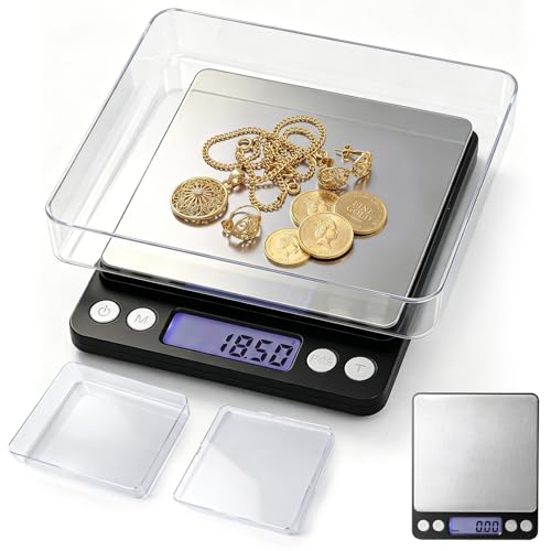 Digital Jewelry Scale, 500g x 0.01g High Precision Gold Scale, Portable Gram Scale with LCD Display, Tare Function, PCS Counting, Professional Small Scale for Jewelers Collectors Pawn Shops
