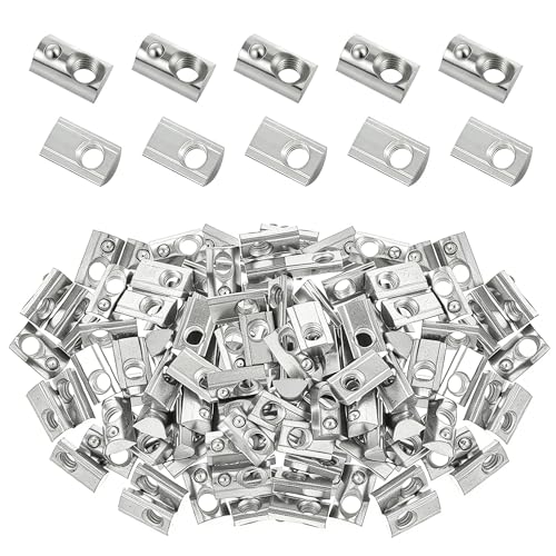 100 Pack M8 T Nuts for 4040 Series Aluminum Extrusion, Roll in Spring Loaded T Slot Nut, Carbon Steel Nickel Plated Hardware for 3D Printer, CNC Router & Industrial Frame 4040 Series M8