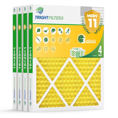 TRIGHTFILTERS 16x20x1 Air Filter 4 Pack, MERV 11 Dust & Pet Dander Defense 16x20x1-4pack