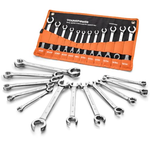 YOUNGPOWER 12-Piece Flare Nut Wrench Set, Brake Line Wrench Set