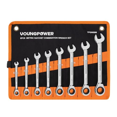 8-Piece Metric Ratcheting Combination Wrench Set, 72-Tooth, CR-V Steel 6mm-17mm