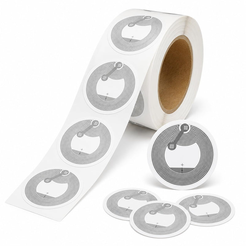 NFC Tag Stickers NTAG215 25 mm White with 504 Byte Memory Pack of 30 | Programmable NFC Sticker, Rewritable Chip Sticker for iPhone Android Smart Home WiFi 215