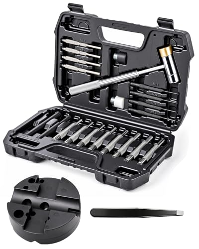 25-Piece Punch Set, Pin Punches, Roll Pin Punch, Tool with Hammer, Metal Material Including Punches and Hammer, Mechanical Repair Tool with Organizer Storage Box (with Bench Block)