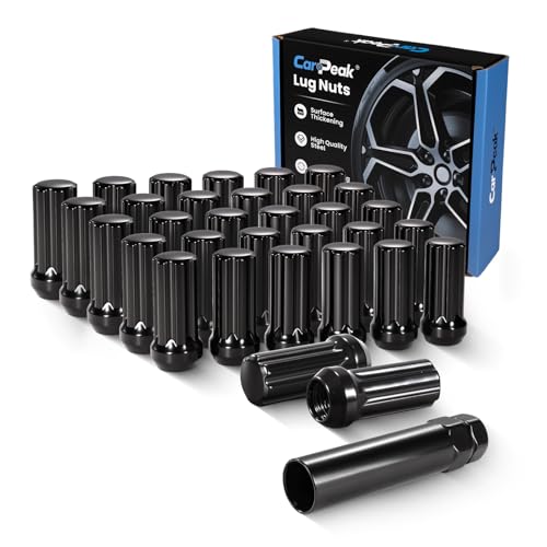 9/16-18 Lug Nuts 32pcs, 7 Spline Wheel Lug Nuts, Chrome with Socket Key for 1994-2011 Dodge Ram 2500 3500, 2002-2010 Ram 1500, 1988-1998 Ford F250 F350, 2004-2009 Durango 9/16-18 32Pcs+Socket Key Black