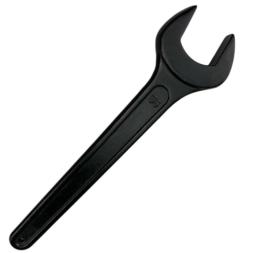 55mm Single Open End Wrench, 2-3/16 Inch Heavy Duty Carbon Steel Spanner with 20mm Thickened Head and Leverage Hole, 15.4 Inch Long Hand Tool for Machinery Maintenance (55mm) 55mm