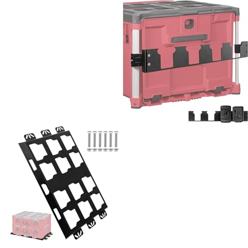 BYERN AUTO Packout Mount & Battery Holder Bundle: 100LB Base Plate + 4-Slot M18 Battery Organizer for Milwaukee Packout